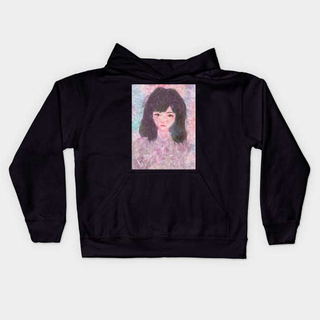 Melancholy Girl Portrait Impressionist Painting Kids Hoodie by BonBonBunny